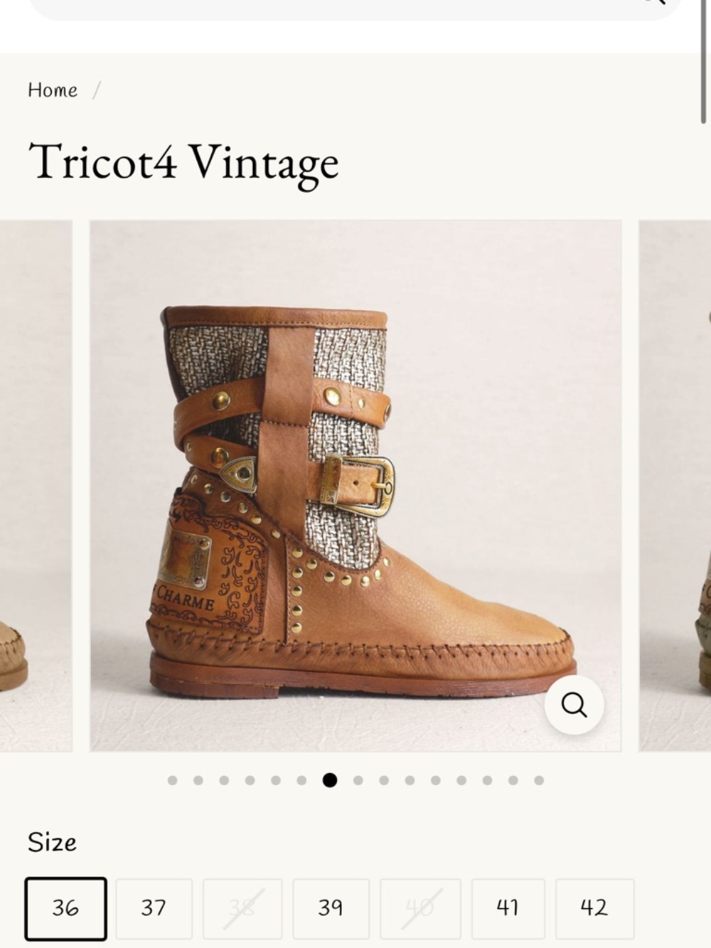 KARMA of CHARME Tan Leather & Metallic Woven Mid-Calf Lace-Up Boots - Picture 5 of 5